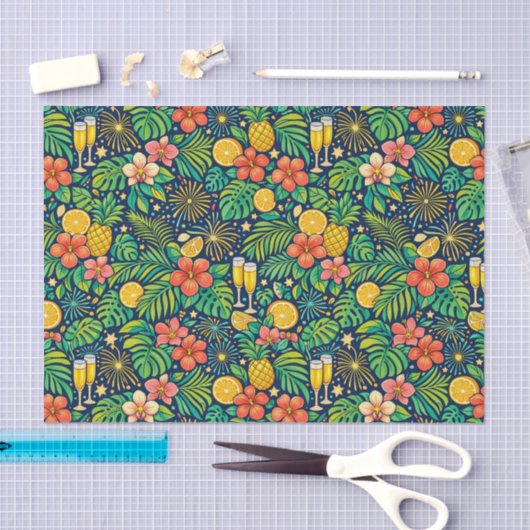 Tropical Midnight Toast Celebration Pattern Seidenpapier (Handwerk)