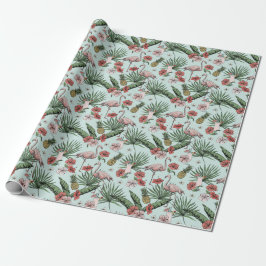 Tropical Mint Flamingo Blumenmuster Geschenkpapier