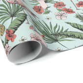 Tropical Mint Flamingo Blumenmuster Geschenkpapier (Rolleneckpunkt)