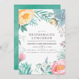 Tropical Mint Floral Summer Bridesmais Luncheon Einladung