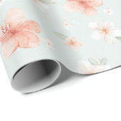 Tropical Mint Peach White Floral Birthday Geschenkpapier (Rolleneckpunkt)