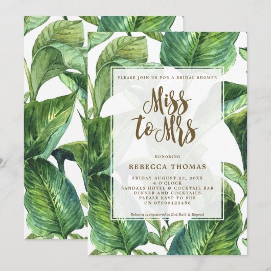 Tropical Miss zu Frau Braudal Dusche Einladung (Vorne/Hinten)