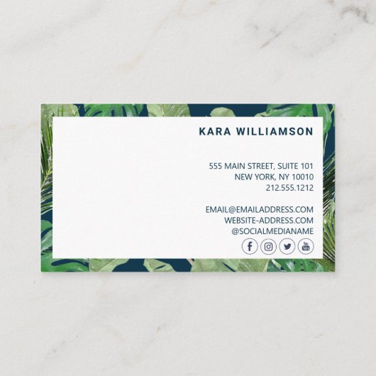 Tropical Modern Boutique Salon Navy Loyalty Card Treuekarte (Rückseite)