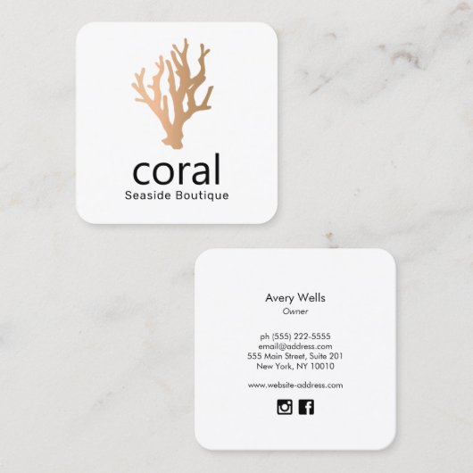 Tropical Modern Gold Coral Quadratische Visitenkarte (Vorne/Hinten)