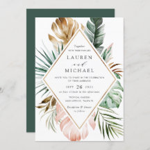 Tropical Modern Gold Palm Greenery Blues