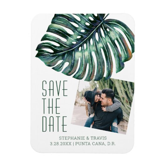 Tropical Modern Monstera Foto Save the Date Magnet (Vertikal)