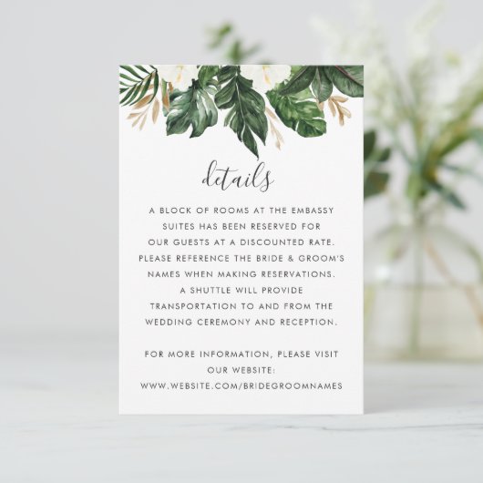 Tropical Modern Palm Cactus White Floral Details Einladung (Stehend Vorderseite)