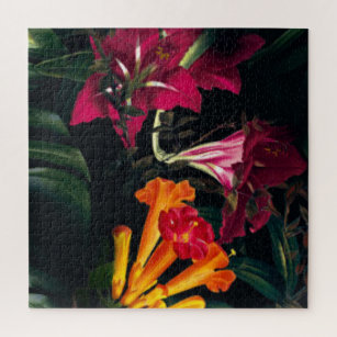 Tropical Modern Watercolor Orange and Red Lilies Puzzle