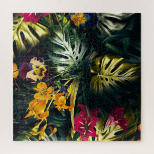 Tropical Modern Watercolor Palm Blätter und Lilies Puzzle