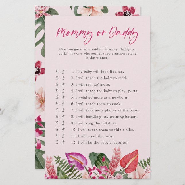 Tropical Mommy or Daddy Baby Game (Vorne/Hinten)