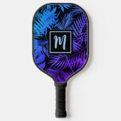 Tropical Monogram Blue Lila Ombre Palm Modern Pickleball Schläger (Vorderseite)