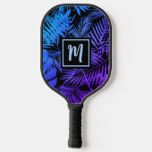 Tropical Monogram Blue Lila Ombre Palm Modern Pickleball Schläger (Rückseite)