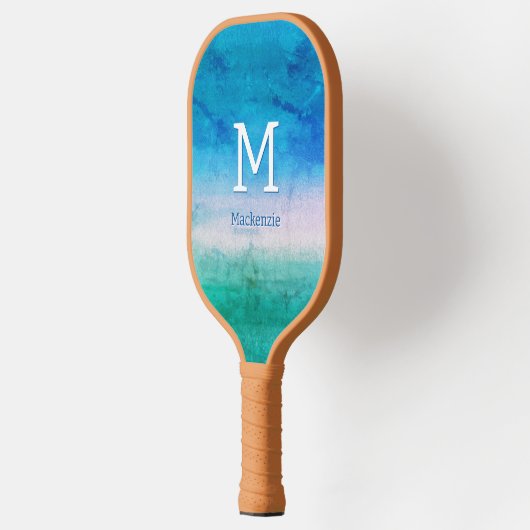 Tropical Monogram Ocean Blue Green Beachy Pickleball Schläger (Links)