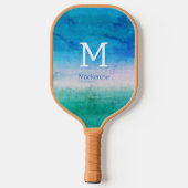 Tropical Monogram Ocean Blue Green Beachy Pickleball Schläger (Rückseite)