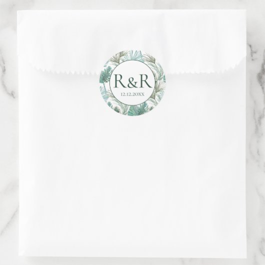 Tropical Monogram Wedding Runder Aufkleber (Tasche)