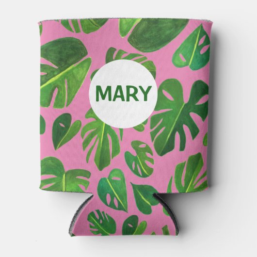 Tropical Monstera Aquarellmalerei Grün CUSTOM Dosenkühler (Vorderseite)
