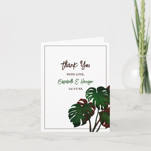 Tropical Monstera Beach Wedding Dankeskarte (Vorderseite)