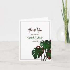 Tropical Monstera Beach Wedding Dankeskarte