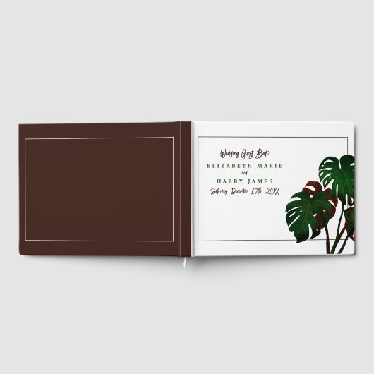Tropical Monstera Beach Wedding Gästebuch (Voll)