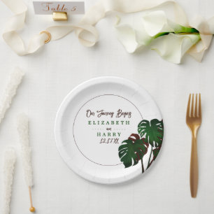 Tropical Monstera Beach Wedding Pappteller