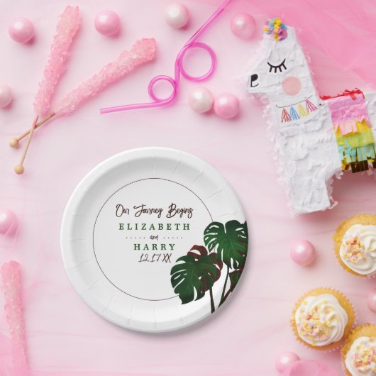 Tropical Monstera Beach Wedding Pappteller (Party)