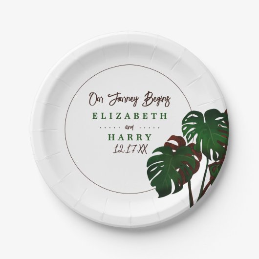 Tropical Monstera Beach Wedding Pappteller (Vorderseite)