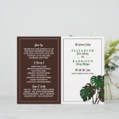 Tropical Monstera Beach Wedding Program (Stehend Vorderseite)