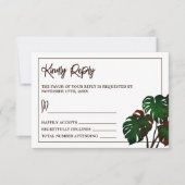 Tropical Monstera Beach Wedding RSVP Karte (Vorderseite)