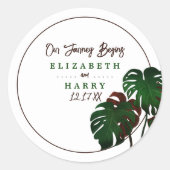 Tropical Monstera Beach Wedding Runder Aufkleber (Vorderseite)