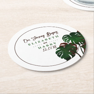 Tropical Monstera Beach Wedding Runder Pappuntersetzer