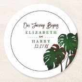 Tropical Monstera Beach Wedding Runder Pappuntersetzer (Vorderseite)