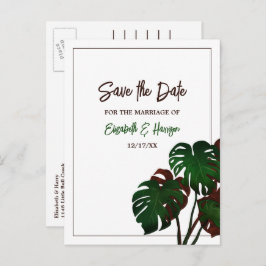 Tropical Monstera Beach Wedding Save the Date Ankündigungspostkarte