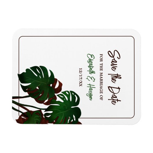 Tropical Monstera Beach Wedding Save the Date Magnet (Horizontal)