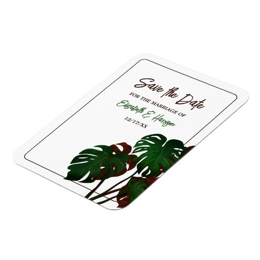 Tropical Monstera Beach Wedding Save the Date Magnet (Linke Seite)