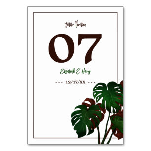 Tropical Monstera Beach Wedding Tischnummer