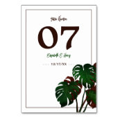 Tropical Monstera Beach Wedding Tischnummer (Rückseite)