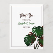 Tropical Monstera Beach Wedding Vielen Dank Postkarte (Vorderseite)