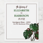 Tropical Monstera Beach Wedding Weinetikett (Einzelnes Label)