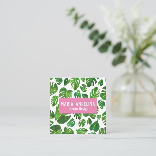 Tropical Monstera Blätter Aquarellgestaltung Quadratische Visitenkarte (Stehend Vorderseite)