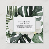 Tropical Monstera Blätter Aquilore Quadratische Visitenkarte (Rückseite)