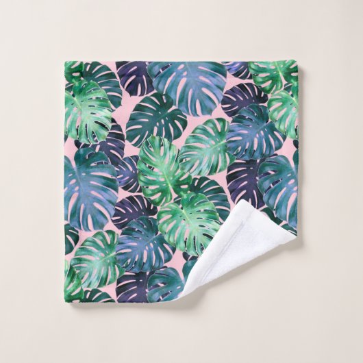 Tropical Monstera Blätter Badetuch Set (Waschlappen)