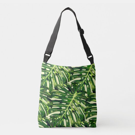 Tropical Monstera Blätter Crossbody Bag Tragetaschen Mit Langen Trägern (Vorderseite)