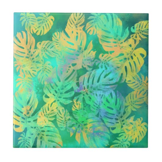 Tropical Monstera Blätter - Exotic Fliese (Vorderseite)