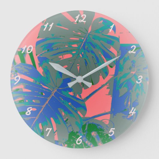Tropical Monstera Blätter Große Wanduhr (Vorderseite)