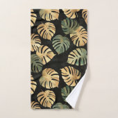 Tropical Monstera Blätter Muster Schwarzer Grüner Badhandtuch Set (Handtuch)