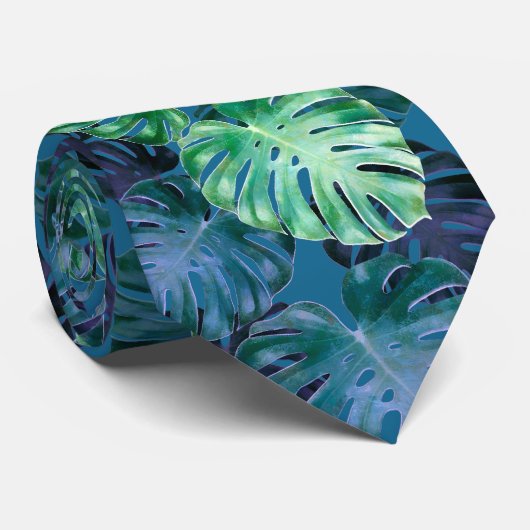 Tropical Monstera Blätter Neck Tie Krawatte (Gerollt)