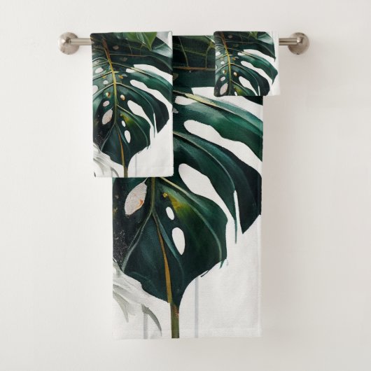 Tropical Monstera Blätter Pattern Badetuch Badhandtuch Set (Insitu)