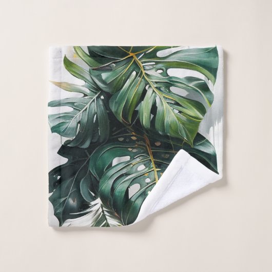 Tropical Monstera Blätter Pattern Badetuch Badhandtuch Set (Waschlappen)