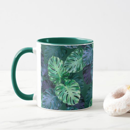 Tropical Monstera Blätter Tasse (Mit Donut)