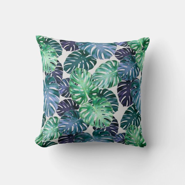 Tropical Monstera Blätter Throw Kissen (Vorderseite)